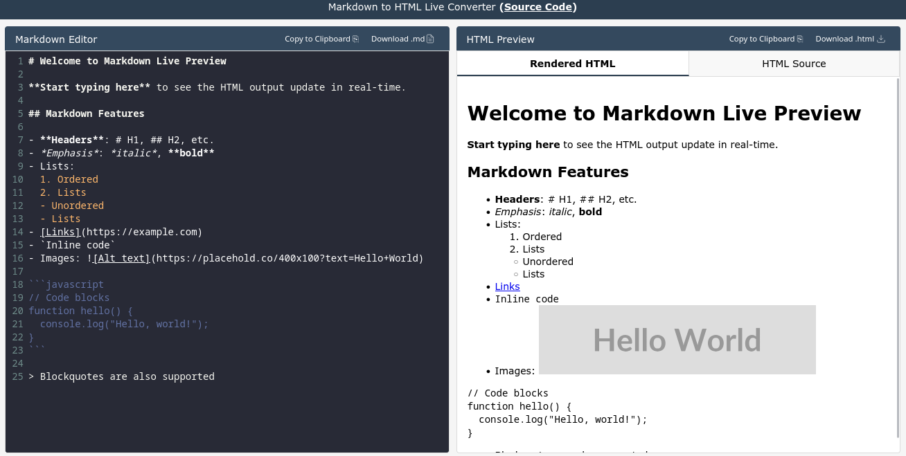 Live Markdown to HTML